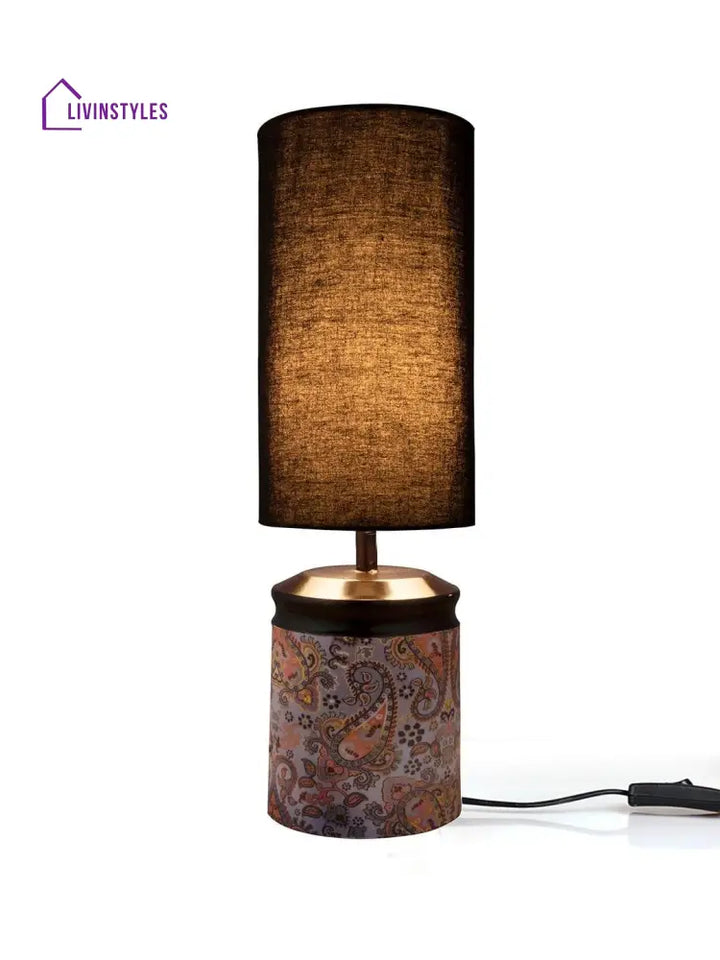 Metal Ambee Printed Lamp With Solid Black Shade Table