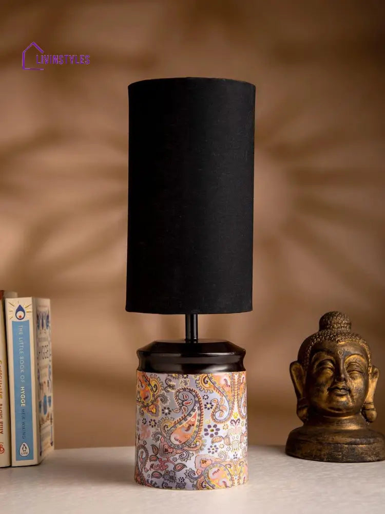 Metal Ambee Printed Lamp With Solid Black Shade Table