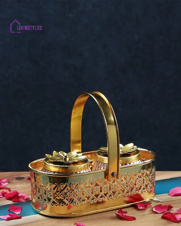 Metal Basket With Two Jar Set Urli