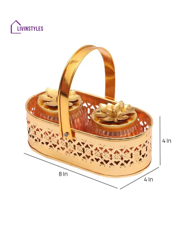 Metal Basket With Two Jar Set Urli