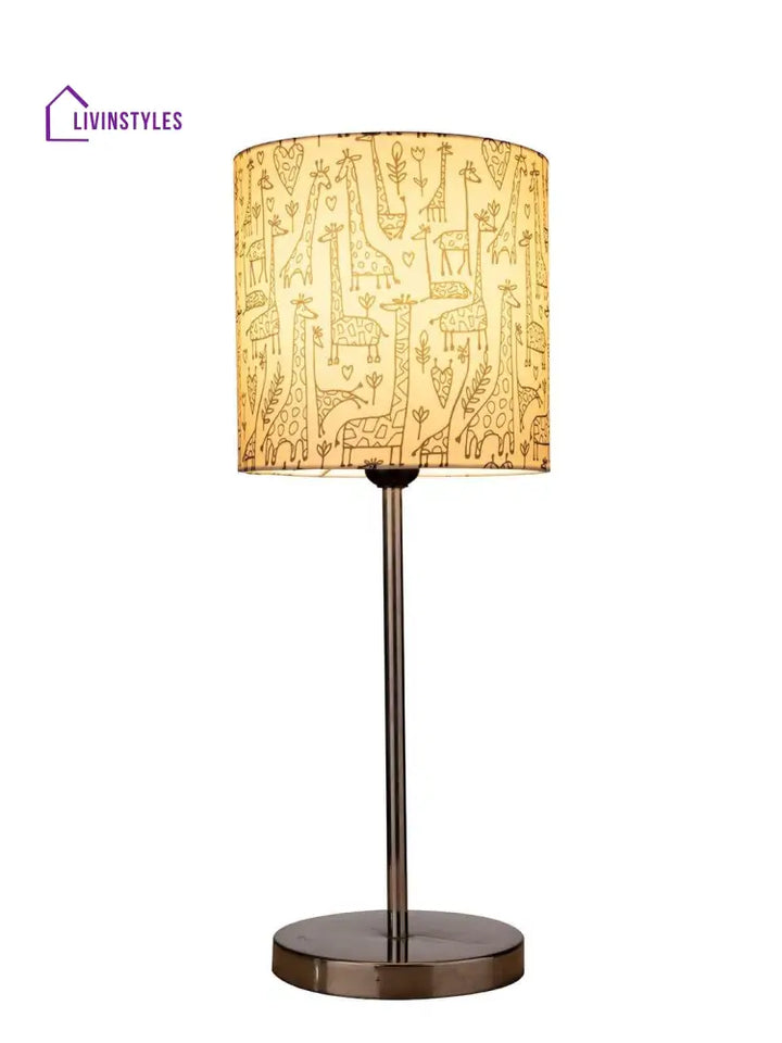 Metal Chrome Finish Lamp With Multicolor Animal Print Shade