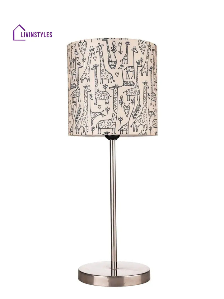 Metal Chrome Finish Lamp With Multicolor Animal Print Shade