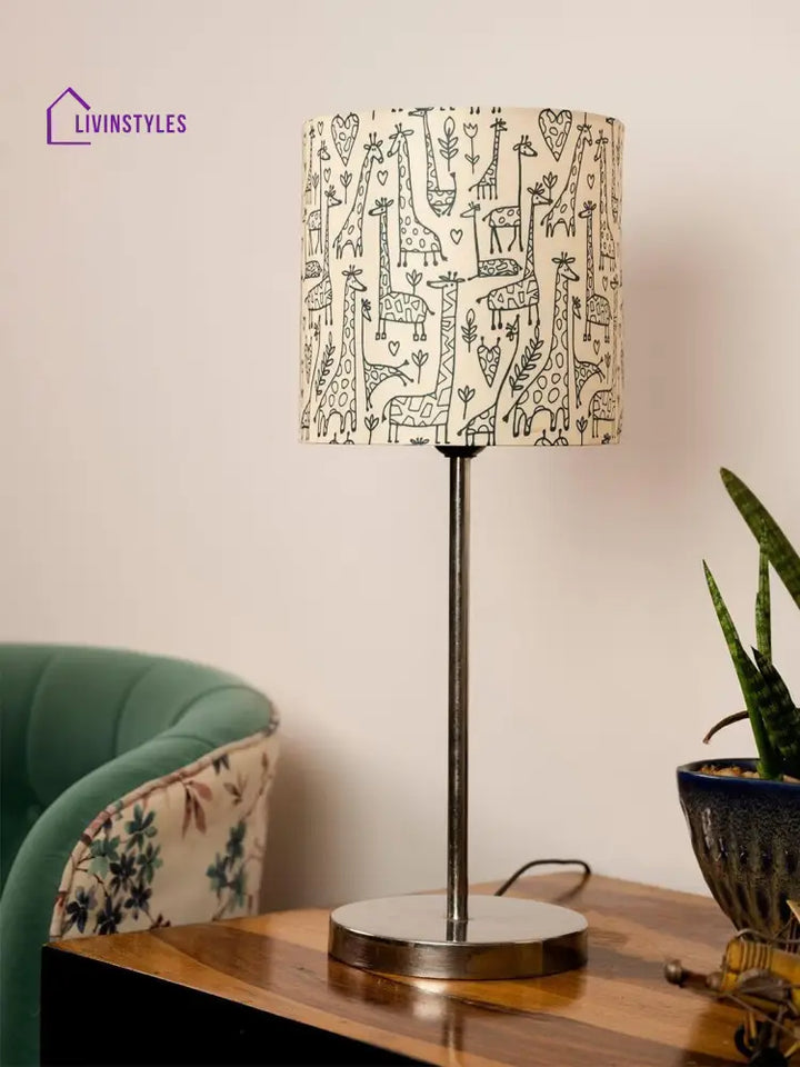 Metal Chrome Finish Lamp With Multicolor Animal Print Shade