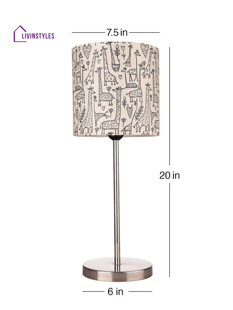 Metal Chrome Finish Lamp With Multicolor Animal Print Shade