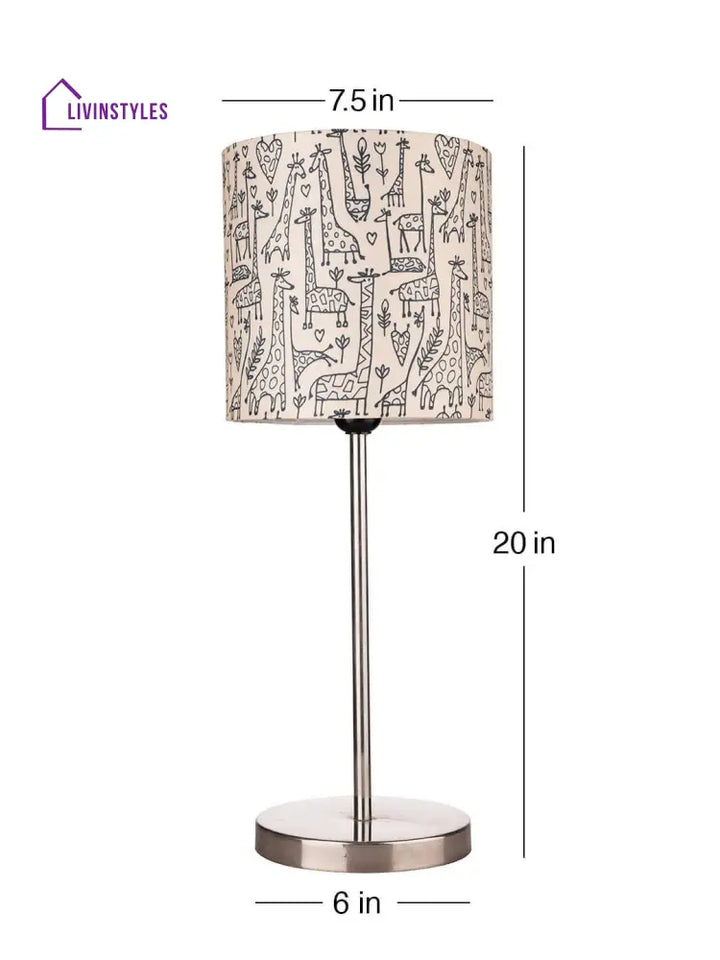 Metal Chrome Finish Lamp With Multicolor Animal Print Shade