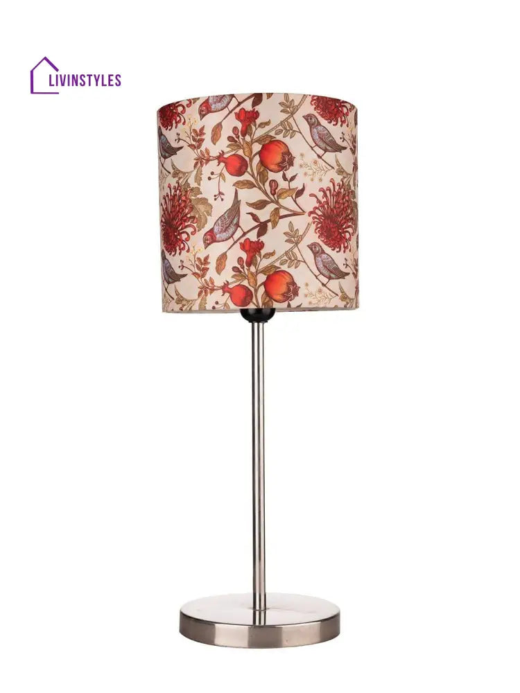 Metal Chrome Finish Lamp With Multicolor Birdy Shade