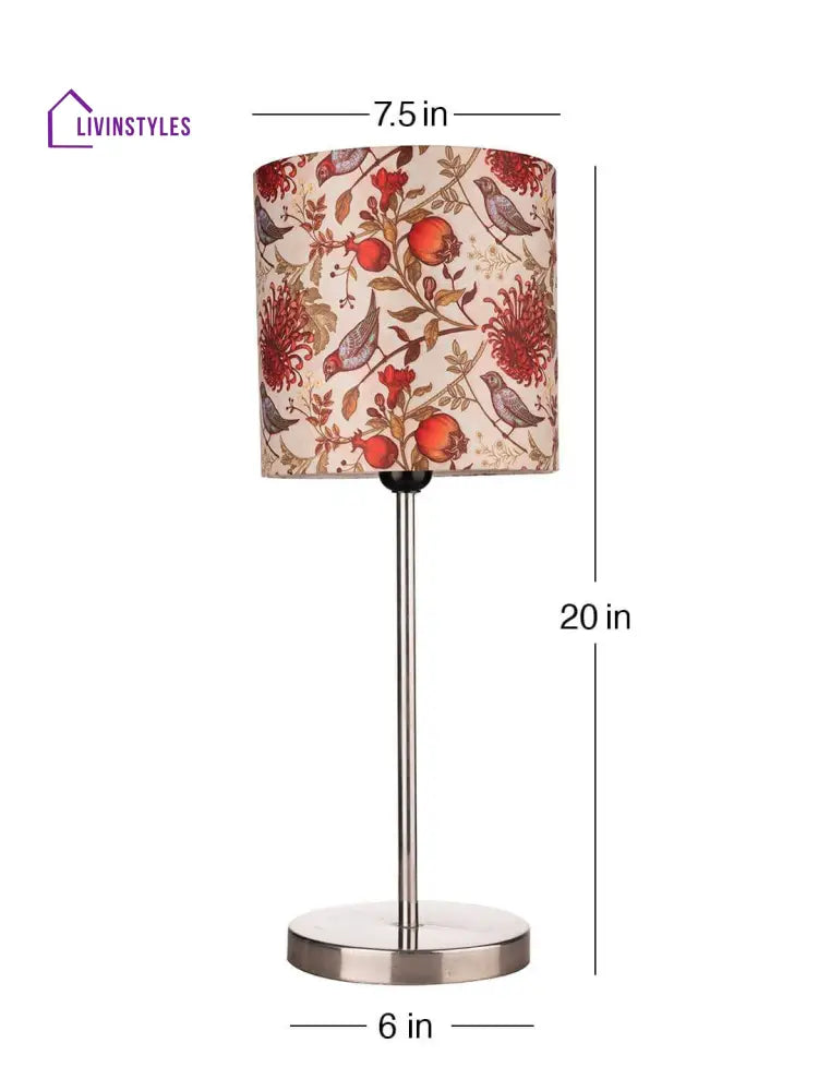 Metal Chrome Finish Lamp With Multicolor Birdy Shade