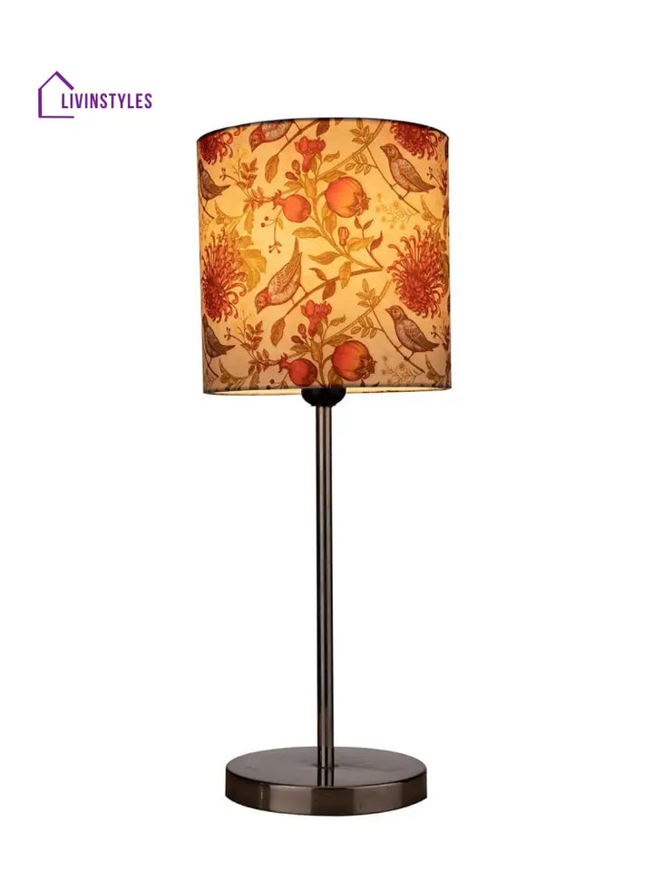 Metal Chrome Finish Lamp With Multicolor Birdy Shade