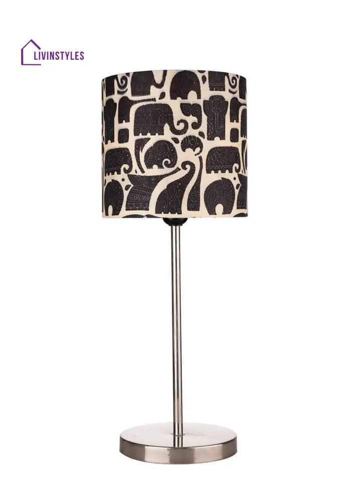 Metal Chrome Finish Lamp With Multicolor Black Elephant Shade