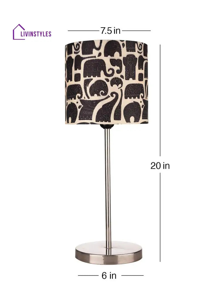 Metal Chrome Finish Lamp With Multicolor Black Elephant Shade