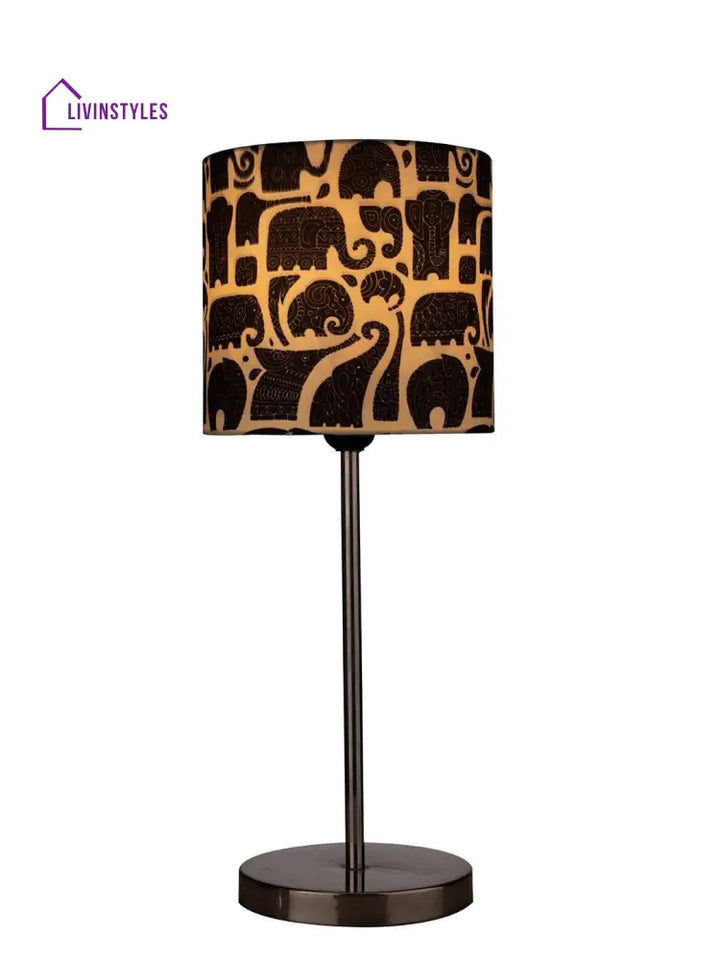 Metal Chrome Finish Lamp With Multicolor Black Elephant Shade