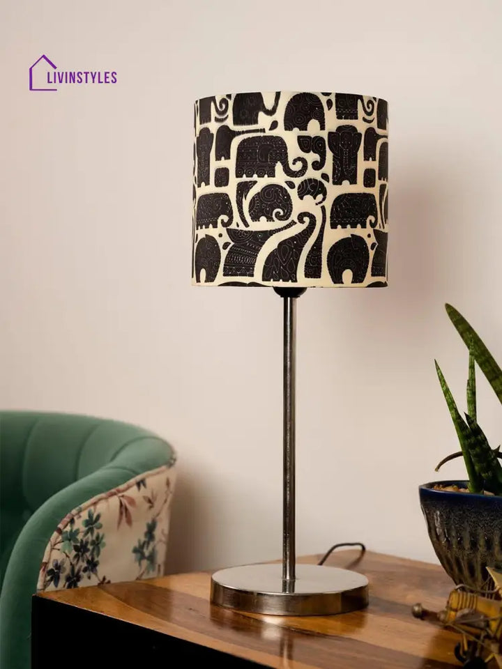 Metal Chrome Finish Lamp With Multicolor Black Elephant Shade