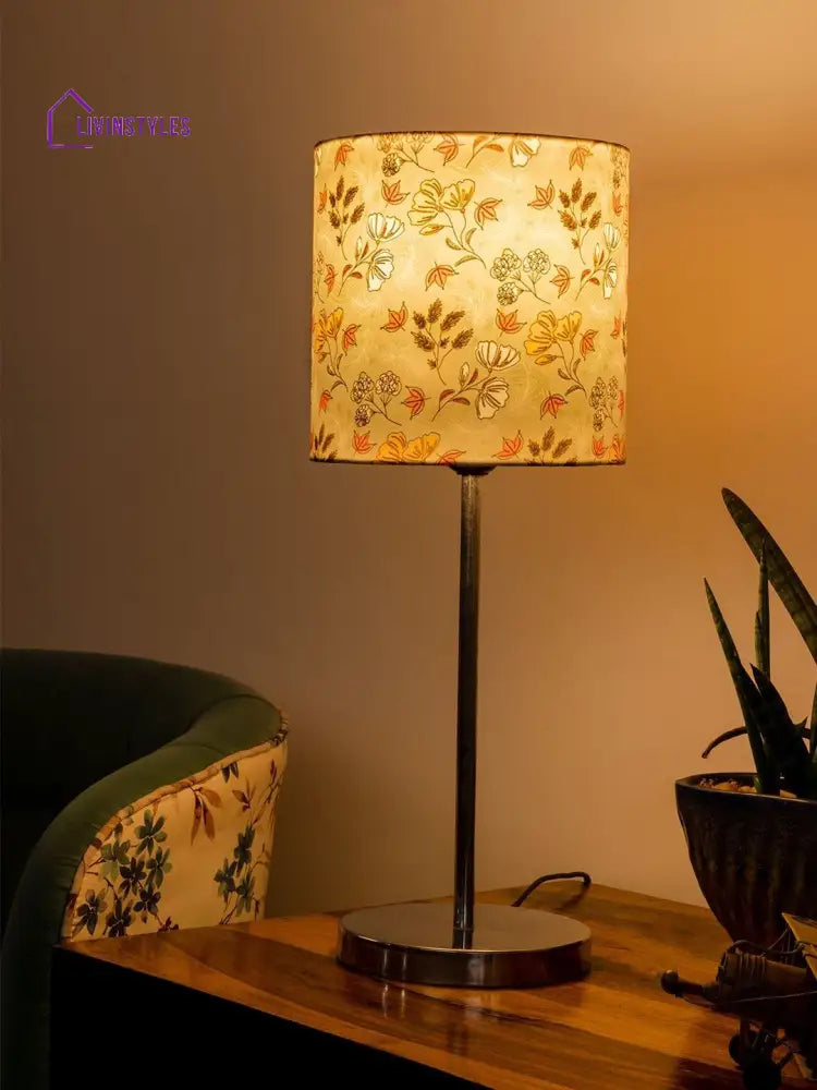 Metal Chrome Finish Lamp With Multicolor Gardenia Shade