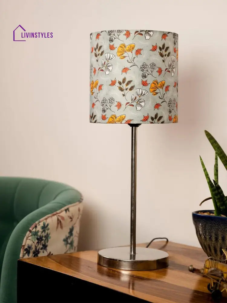 Metal Chrome Finish Lamp With Multicolor Gardenia Shade