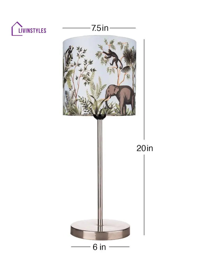 Metal Chrome Finish Lamp With Multicolor Jungle Shade