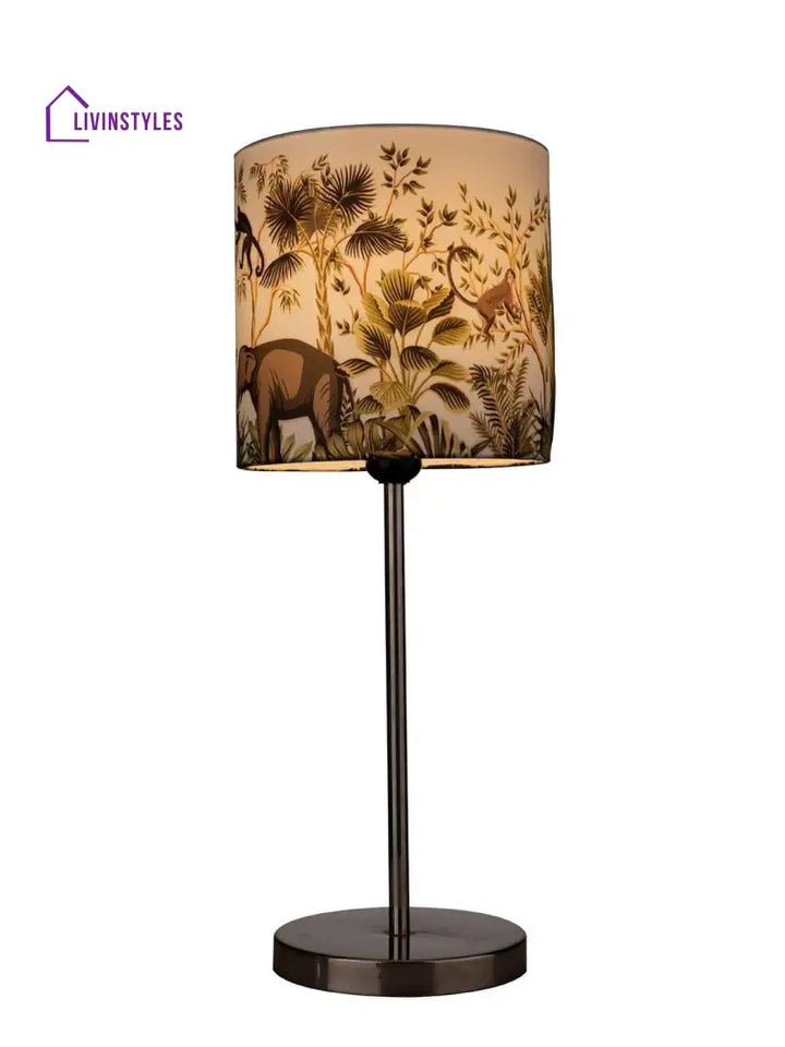 Metal Chrome Finish Lamp With Multicolor Jungle Shade