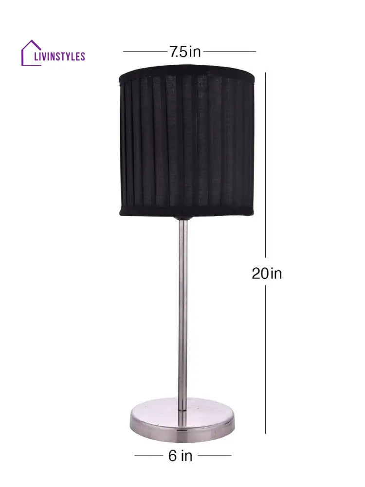 Metal Chrome Finish Lamp With Pleeted Cotton Black Shade