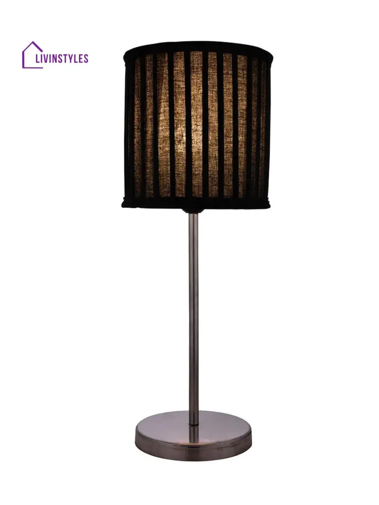 Metal Chrome Finish Lamp With Pleeted Cotton Black Shade