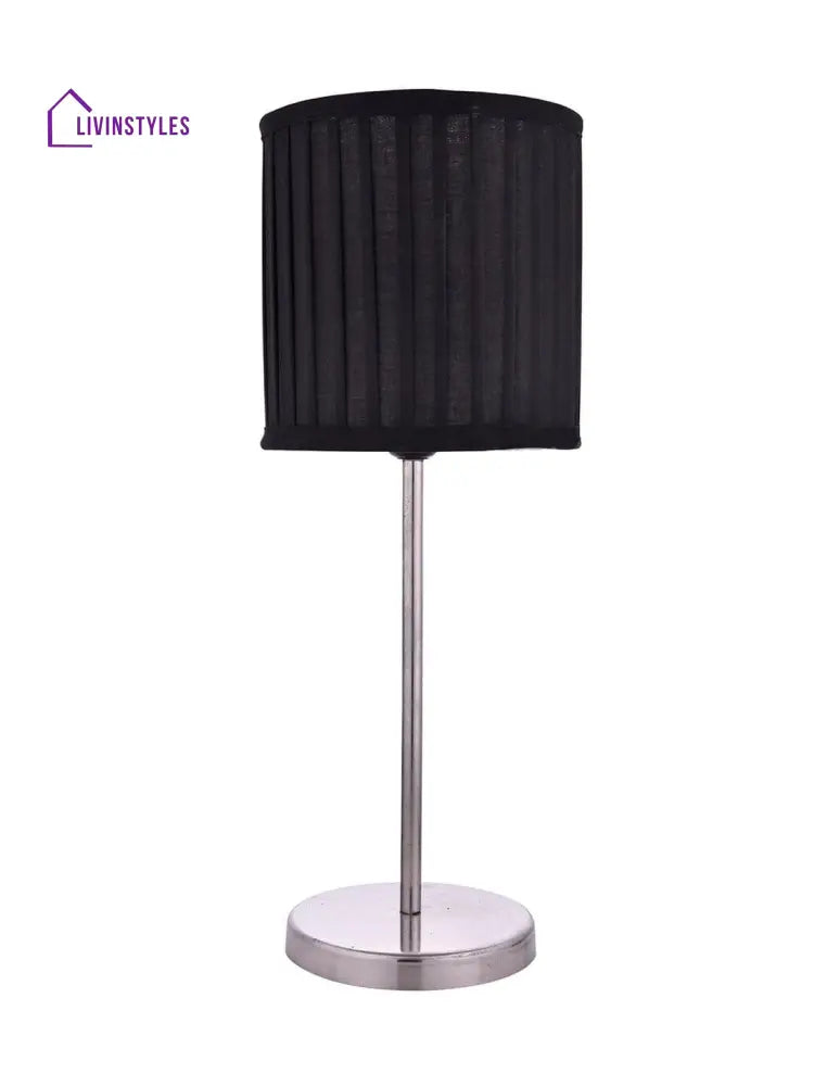 Metal Chrome Finish Lamp With Pleeted Cotton Black Shade