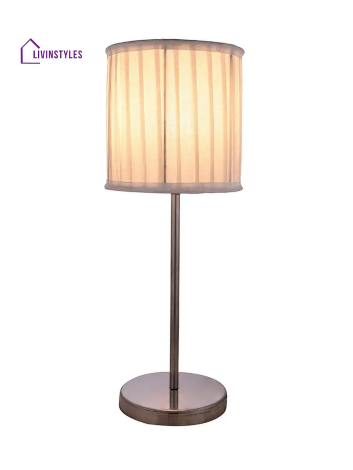 Metal Chrome Finish Lamp With Pleeted Cotton White Shade