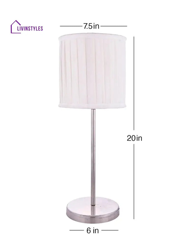 Metal Chrome Finish Lamp With Pleeted Cotton White Shade