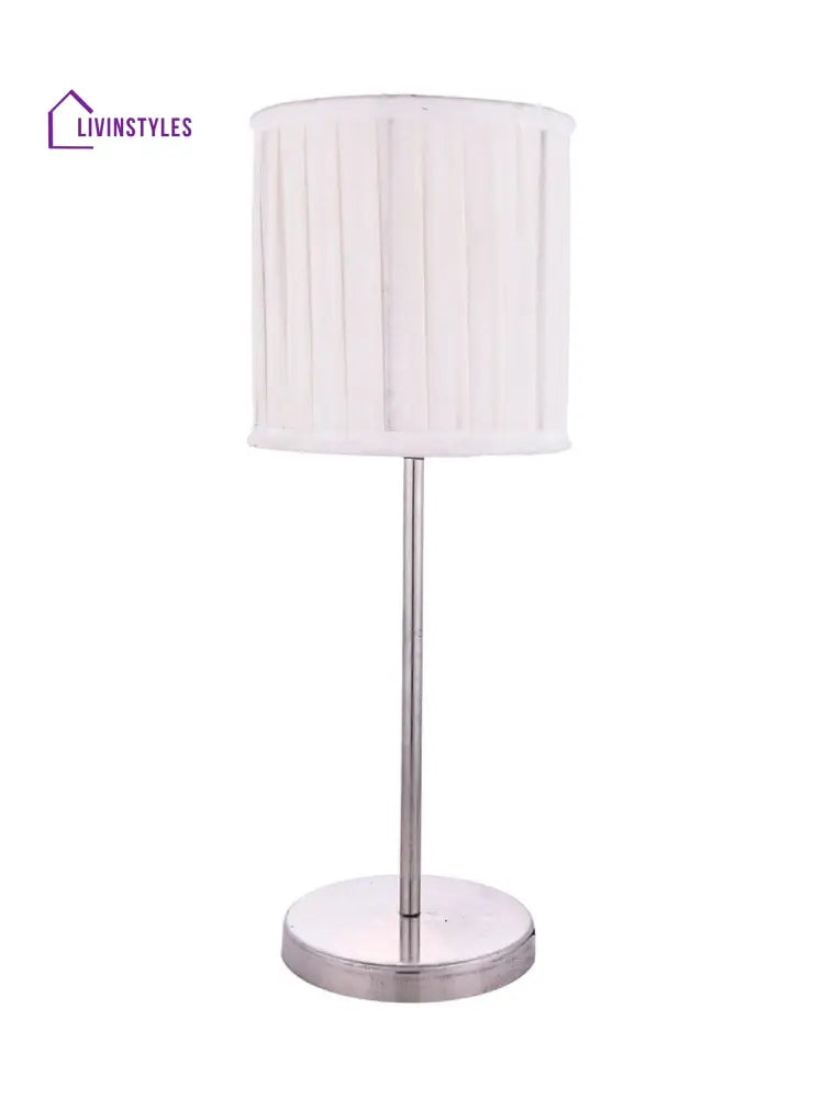 Metal Chrome Finish Lamp With Pleeted Cotton White Shade