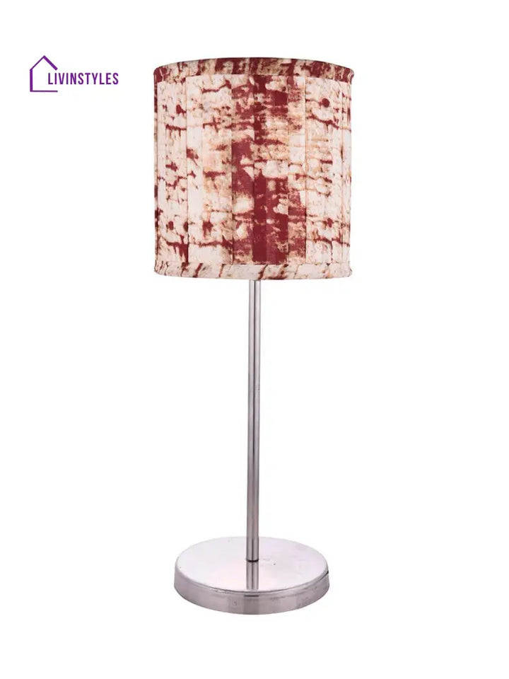 Metal Chrome Finish Lamp With Pleeted Multicolor Maroon Shade