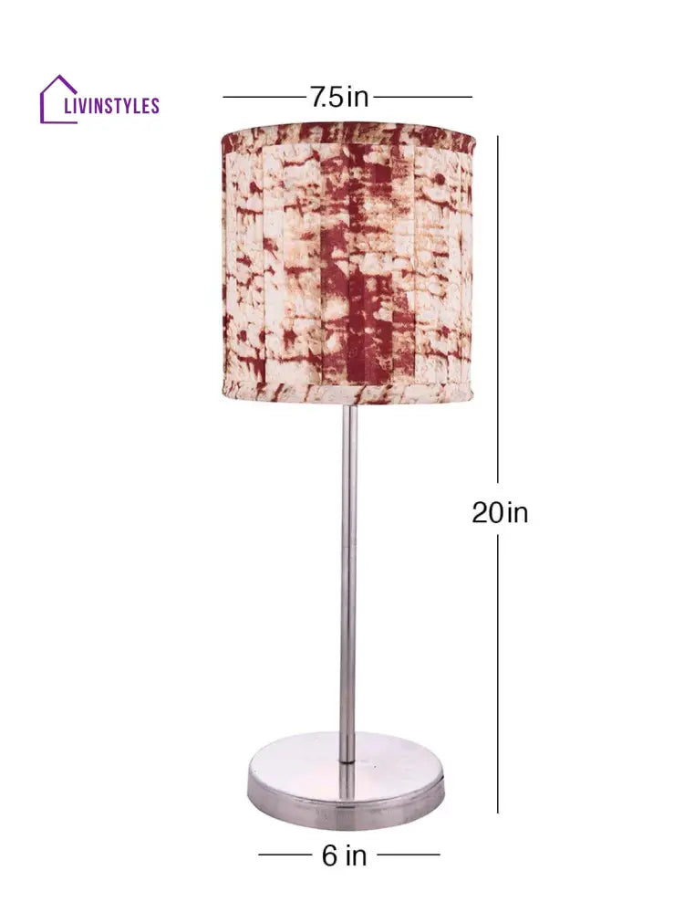 Metal Chrome Finish Lamp With Pleeted Multicolor Maroon Shade