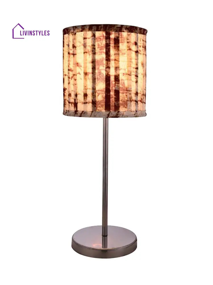 Metal Chrome Finish Lamp With Pleeted Multicolor Maroon Shade