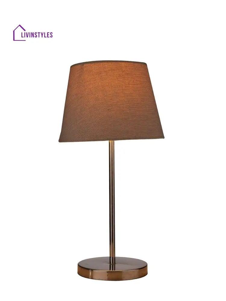 Metal Chrome Finish Lamp With Smare Taper Brown Shade