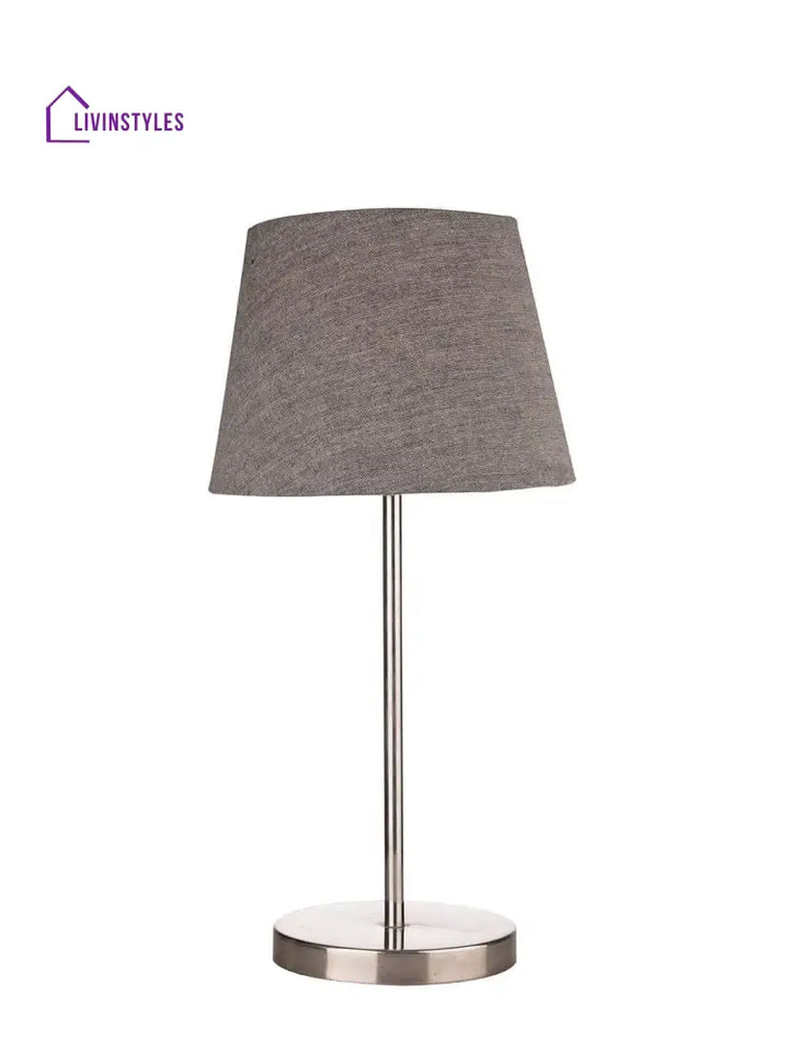 Metal Chrome Finish Lamp With Smare Taper Grey Shade