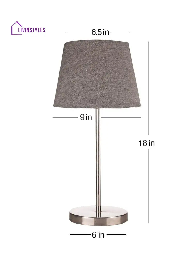 Metal Chrome Finish Lamp With Smare Taper Grey Shade