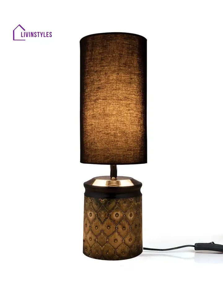 Metal Diamond Tile Print Lamp With Solid Black Shade Table