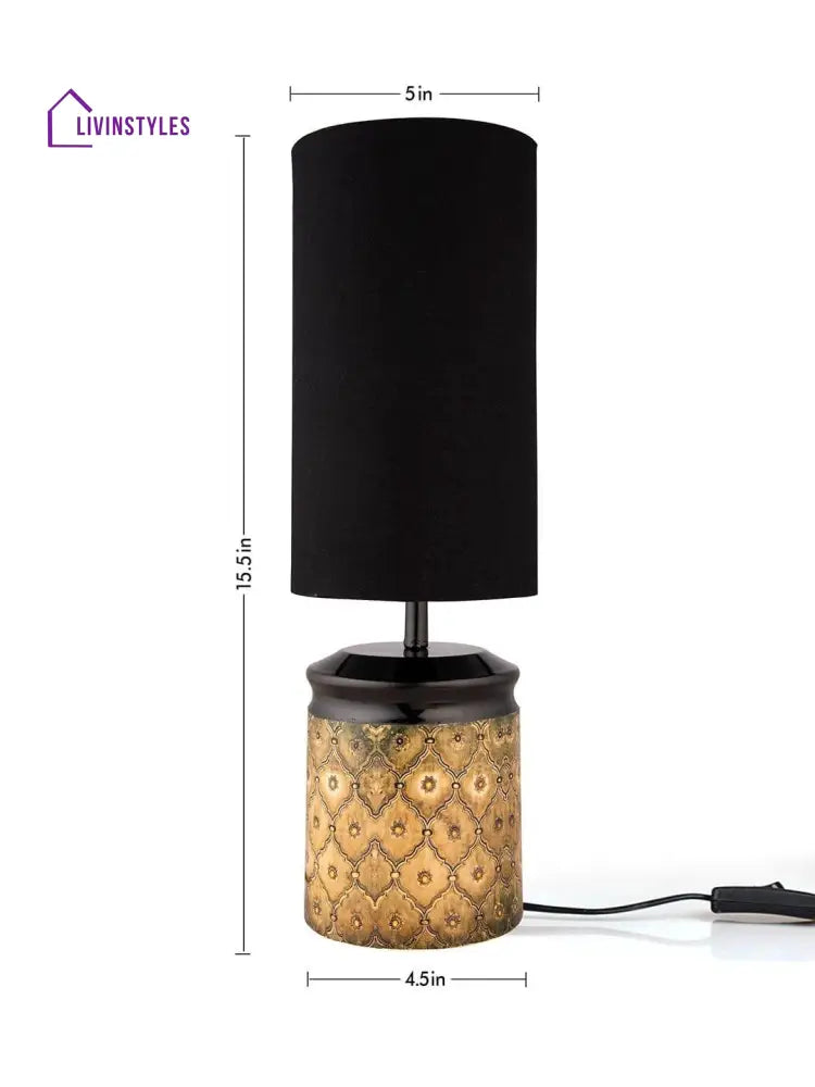 Metal Diamond Tile Print Lamp With Solid Black Shade Table