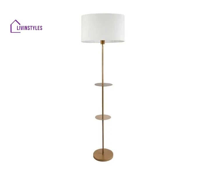 Metal Floor Lamp With 2 Shelf Of 6 Inch Dia Gold Color Base And Oval Shade Lamps