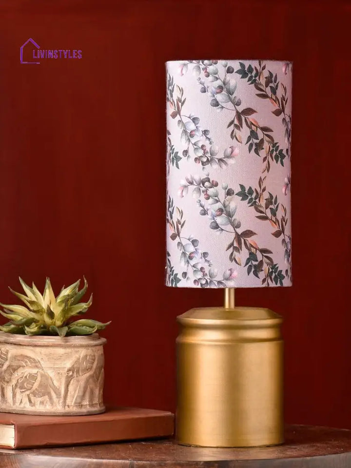 Metal Golden Table Lamp With Creeper Print Shade