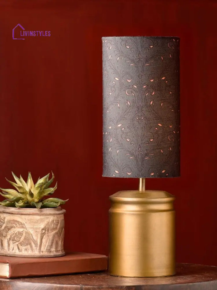 Metal Golden Table Lamp With Dark Forest Shade