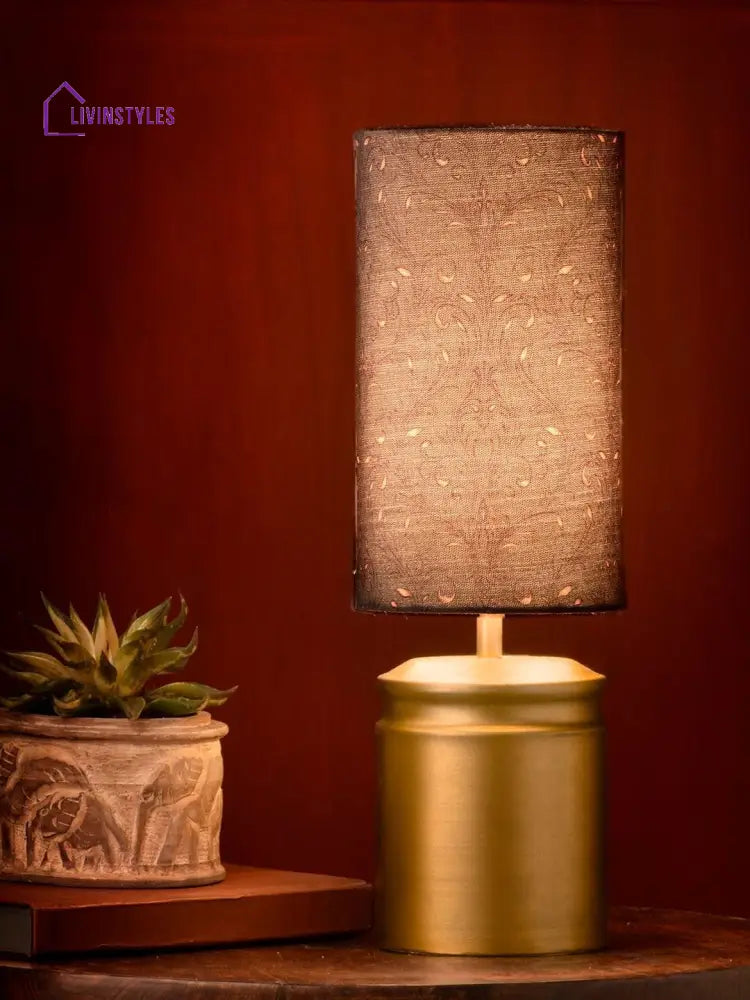 Metal Golden Table Lamp With Dark Forest Shade