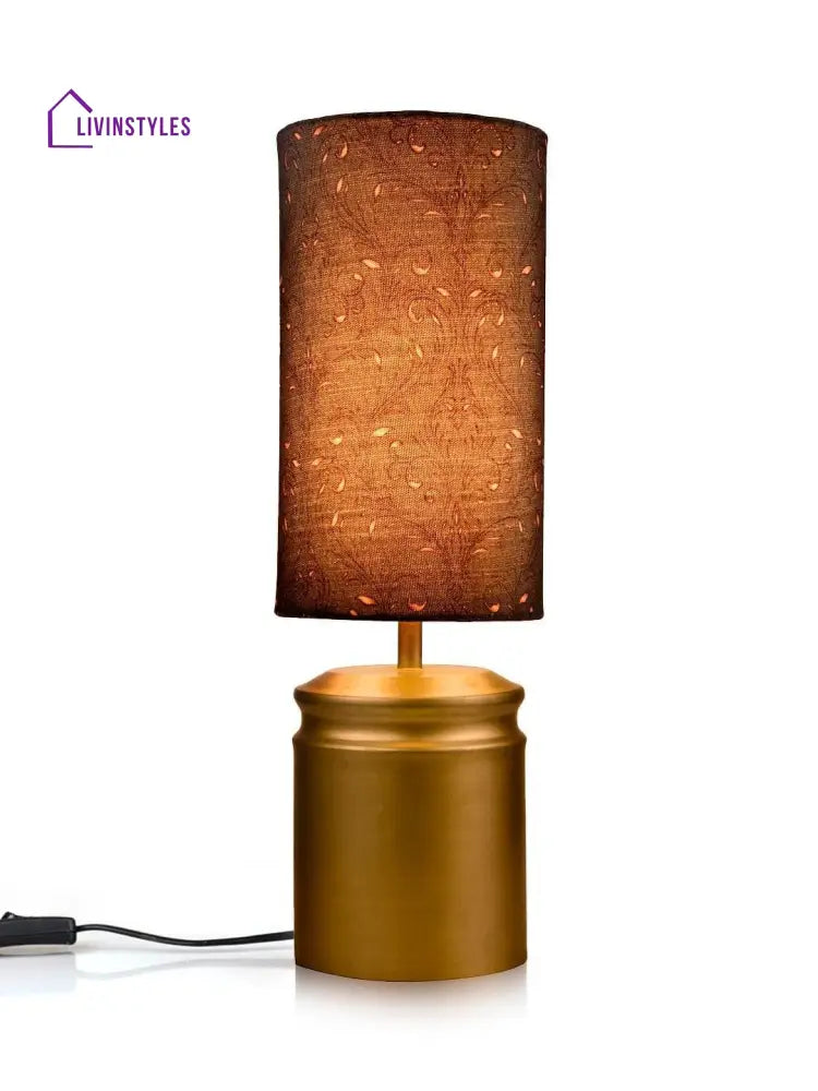 Metal Golden Table Lamp With Dark Forest Shade