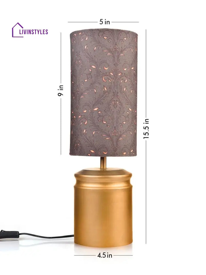 Metal Golden Table Lamp With Dark Forest Shade