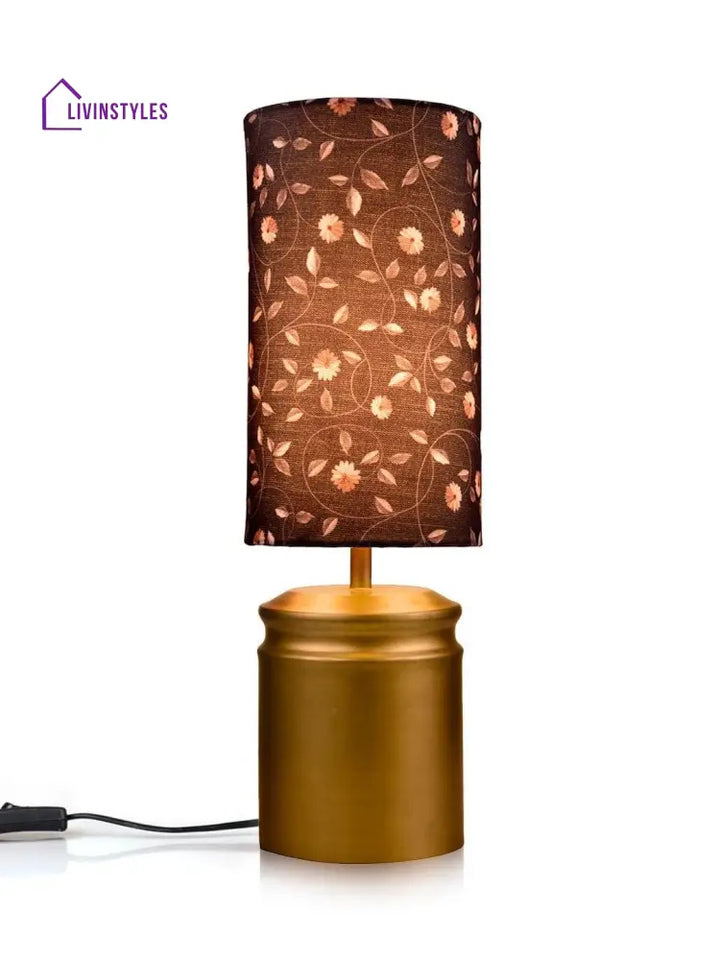 Metal Golden Table Lamp With Floral Print Shade