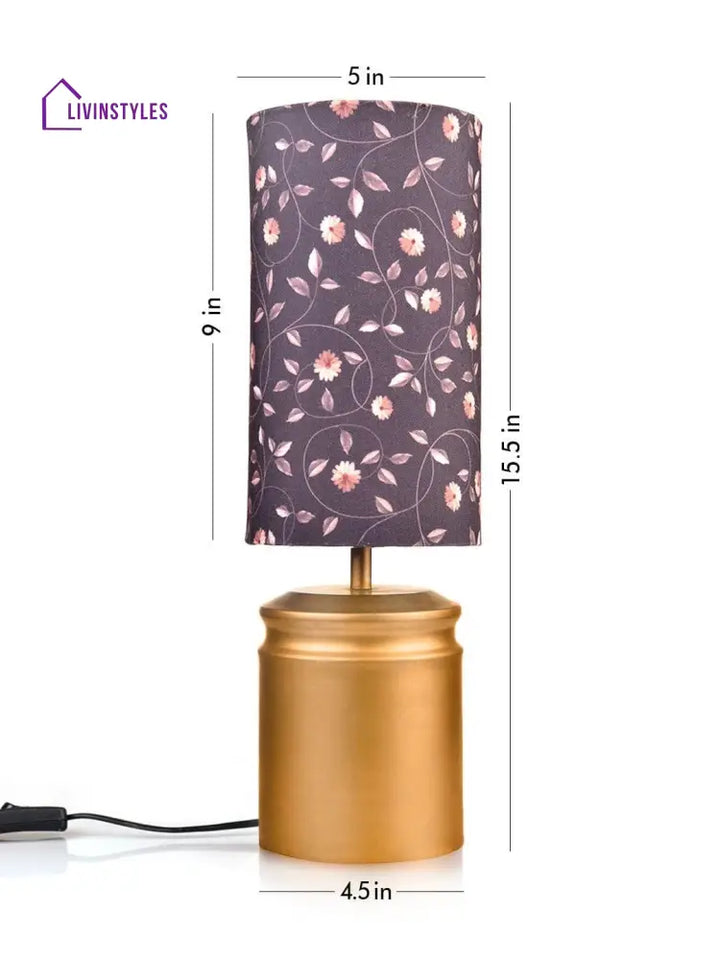 Metal Golden Table Lamp With Floral Print Shade