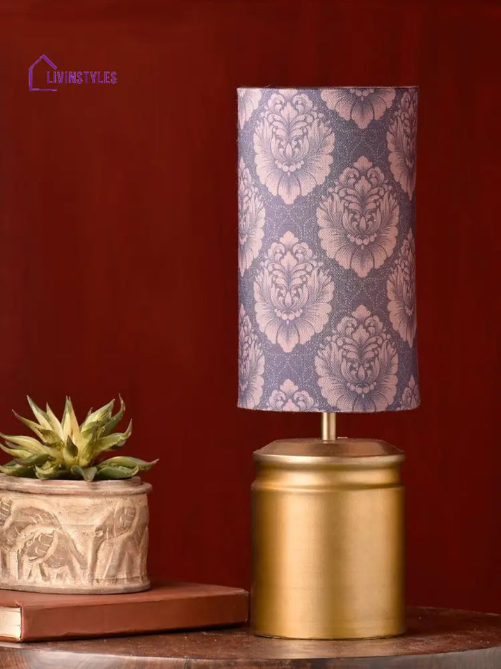 Metal Golden Table Lamp With Motives Printed Shade