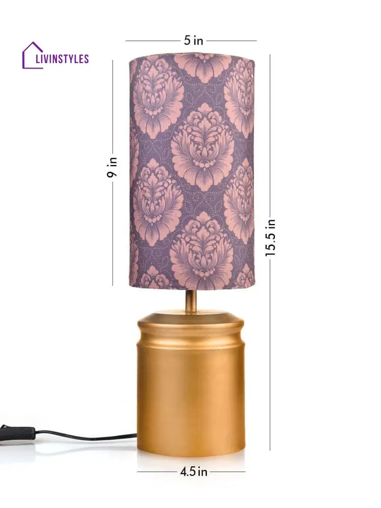 Metal Golden Table Lamp With Motives Printed Shade