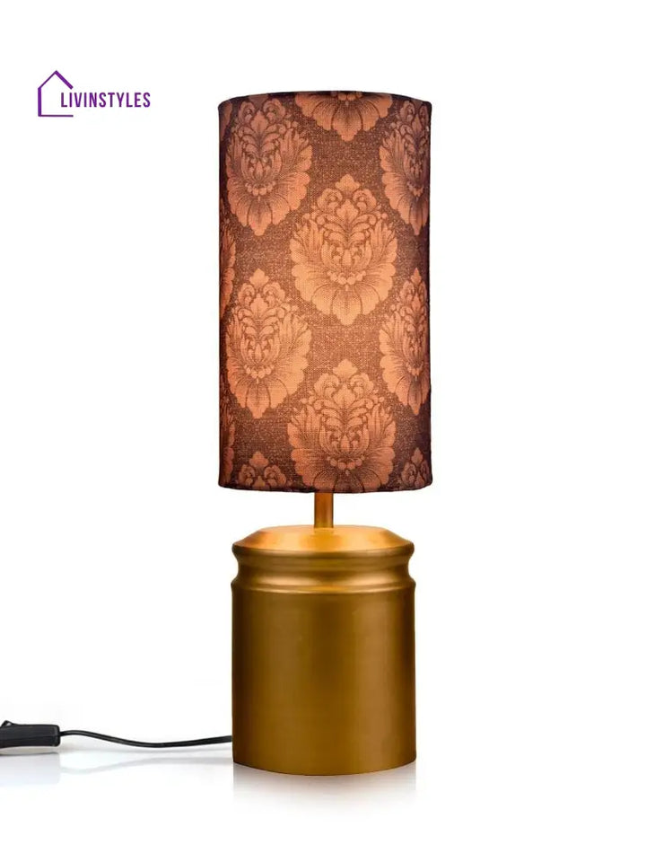 Metal Golden Table Lamp With Motives Printed Shade