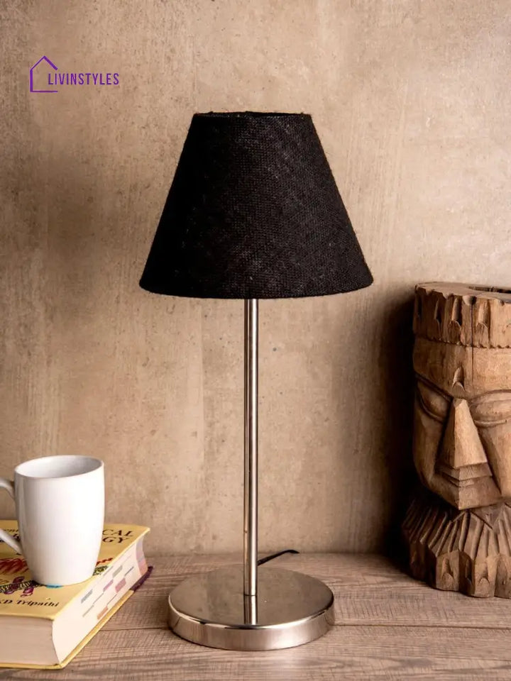 Metal Table Lamp With Black Jute Shade