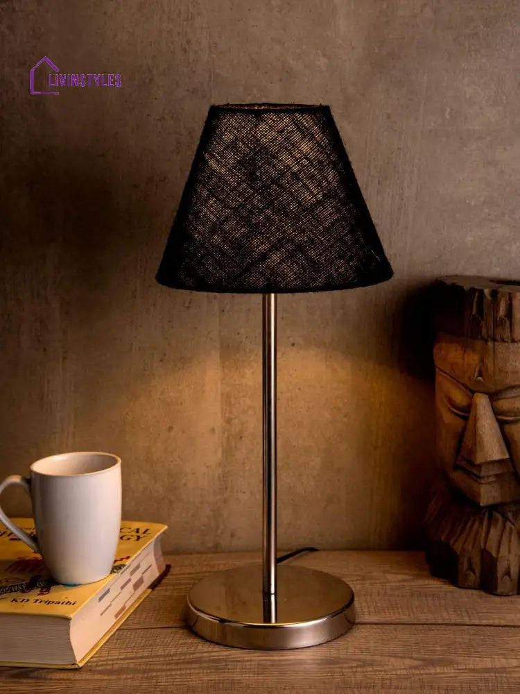 Metal Table Lamp With Black Jute Shade