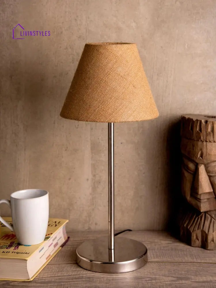 Metal Table Lamp With Brown Jute Shade