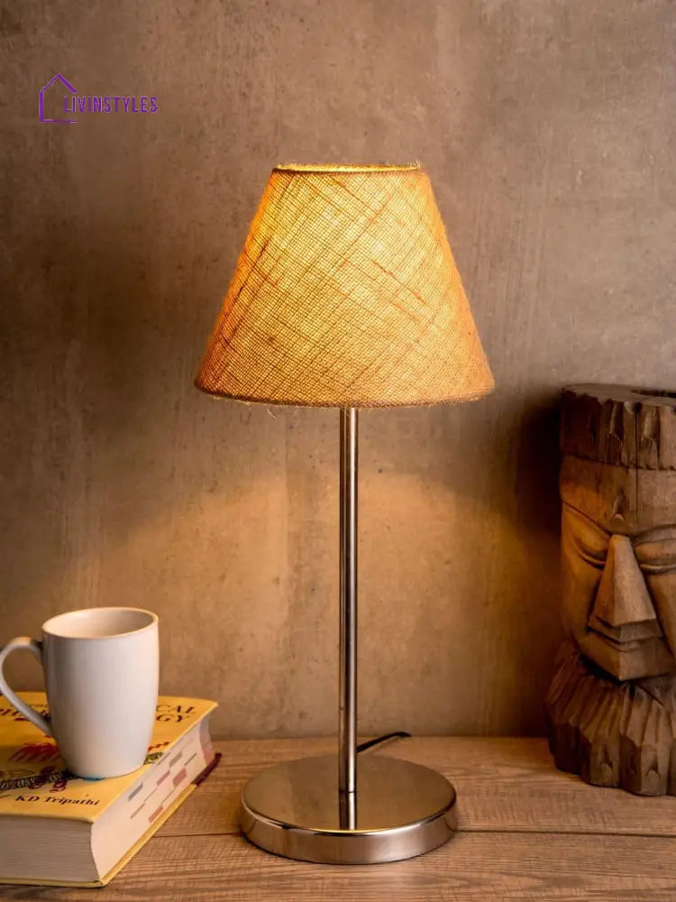 Metal Table Lamp With Brown Jute Shade