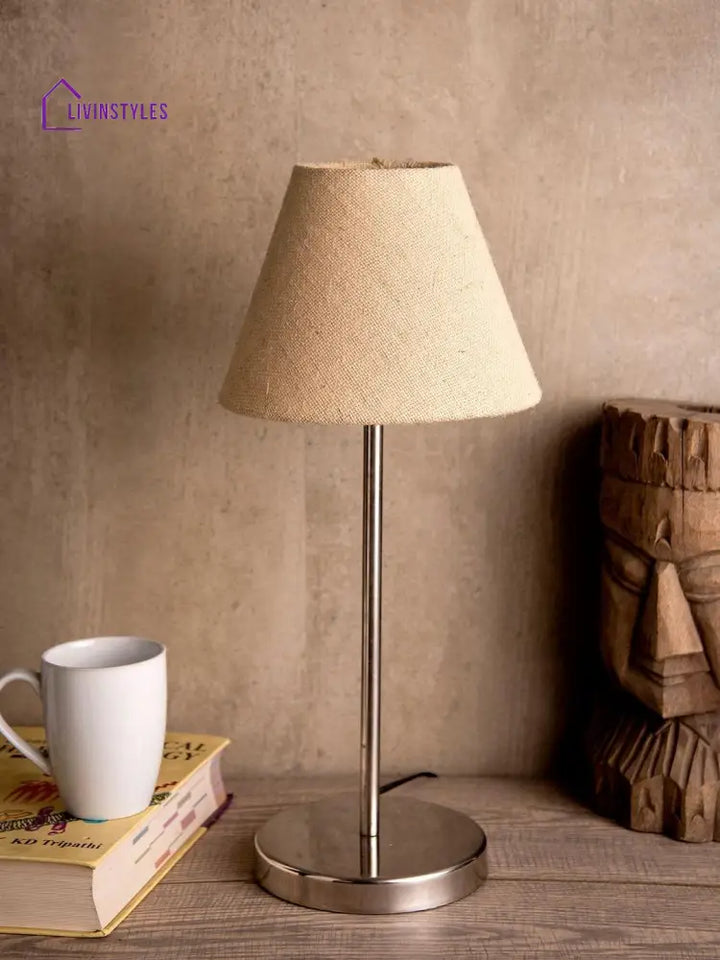 Metal Table Lamp With White Jute Shade